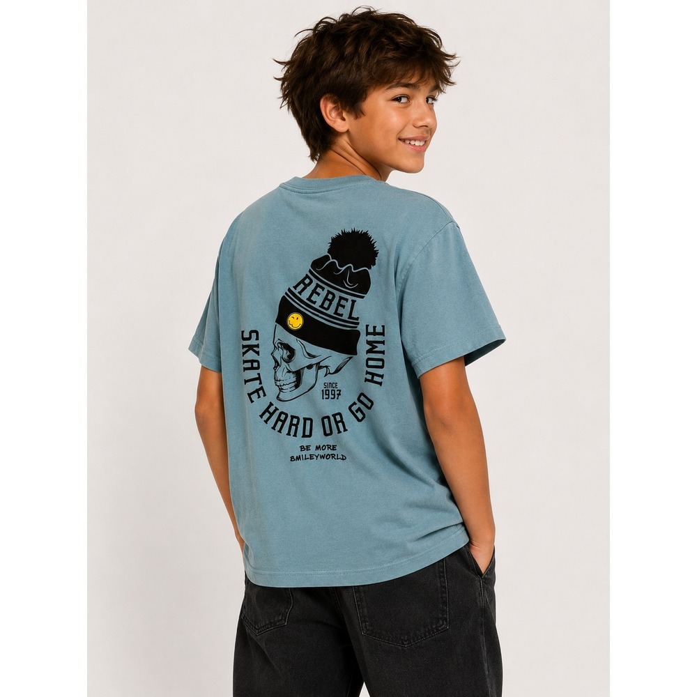 SmileyWorld Kids Blue Skull Skate Of Mind Graphic T-Shirt Size M NWT
